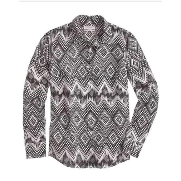 J.Crew Black White Linen Diamond Ikat Boy Shirt 2 - Picture 7 of 7